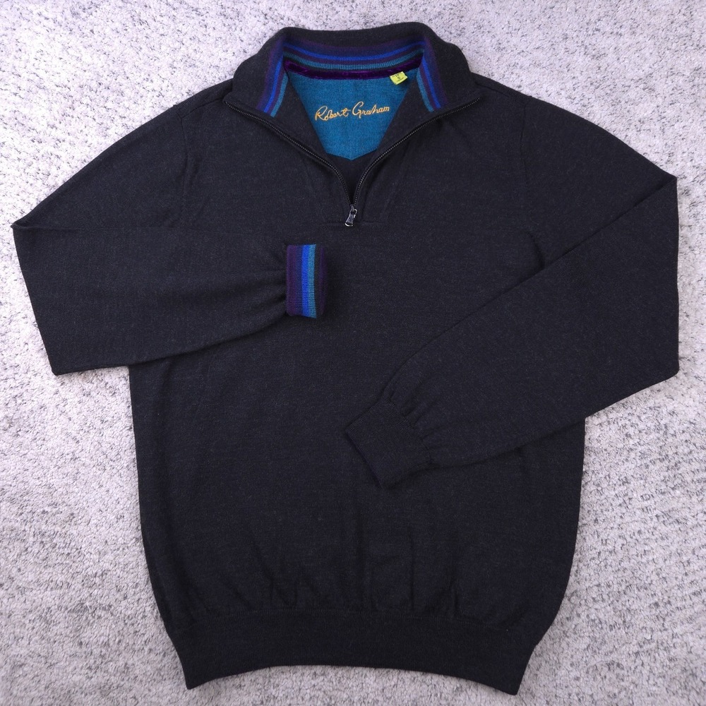 Robert Graham Sweater Mens Small Classic Fit Wool Quarter Zip Mock Neck Pullover